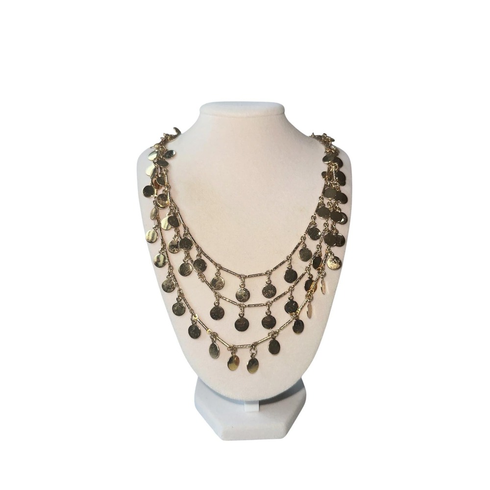 Vintage H.A. Vendome Signed Gold Tone Single 27"Strand Disc Statement Necklace